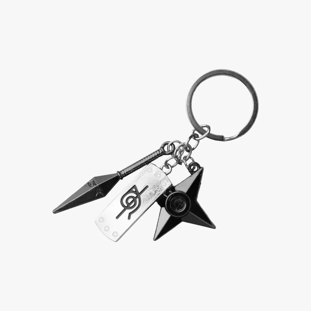 Naruto Village Symbol, Kunai, and Shuriken Metal Keychain