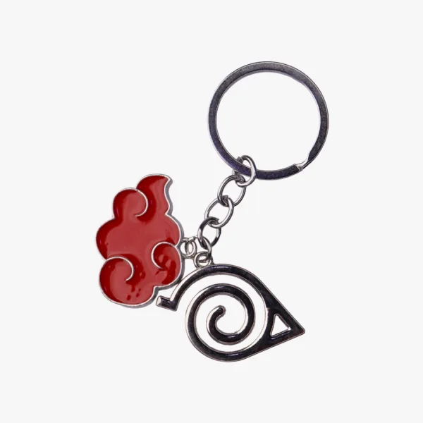 Akatsuki Red Cloud and Leaf Village Symbol Metal Keychain