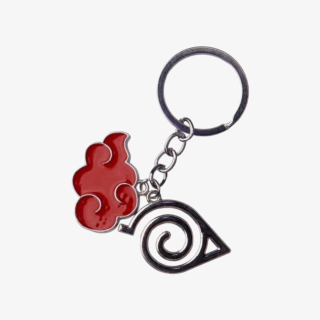 Akatsuki Red Cloud and Leaf Village Symbol Metal Keychain