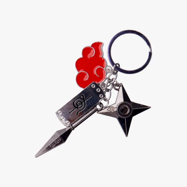 Naruto Village Symbol, Kunai, Shuriken, and Akatsuki Cloud Metal Keychain