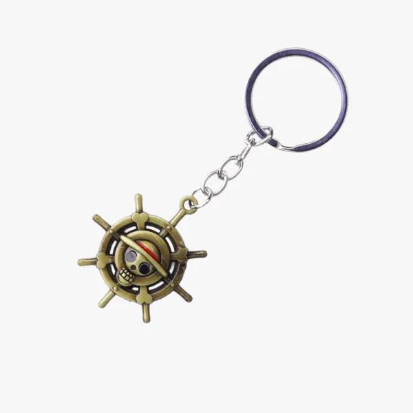 Straw Hat Pirates Ship Wheel Antique Brass Metal Keychain