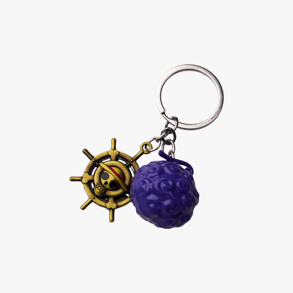 Ship's Wheel Jolly Roger & Devil Fruit Metal Keychain Set